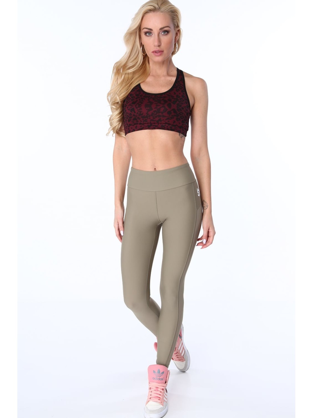 Leggings mit transparentem Khaki-Streifen MR13861 – Online-Shop – Boutique